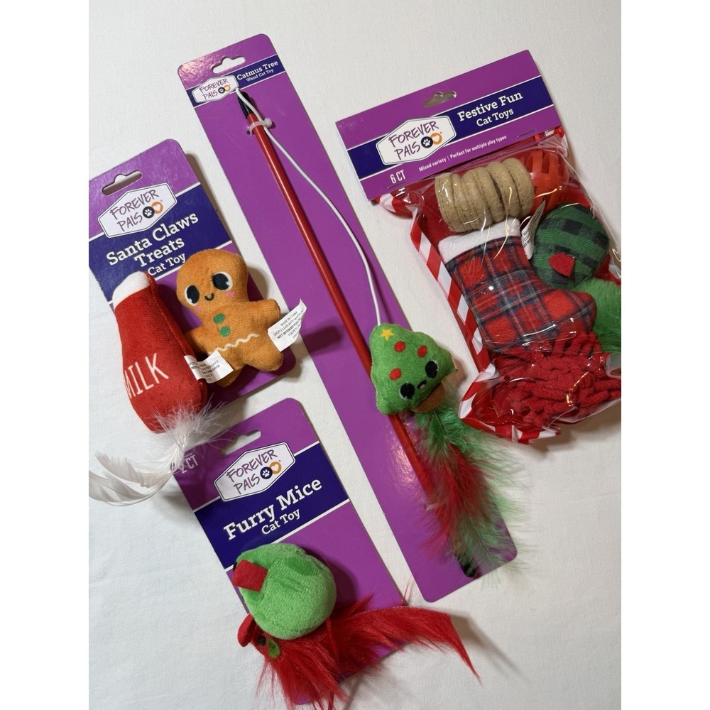 Cat Kitten Toys Mice Ball Plush Wand Holiday New Christmas Themed
